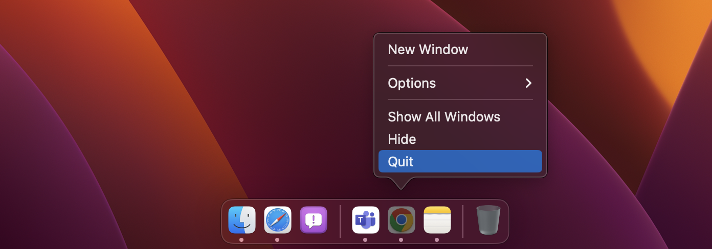 Quit the App Option on Mac Dock